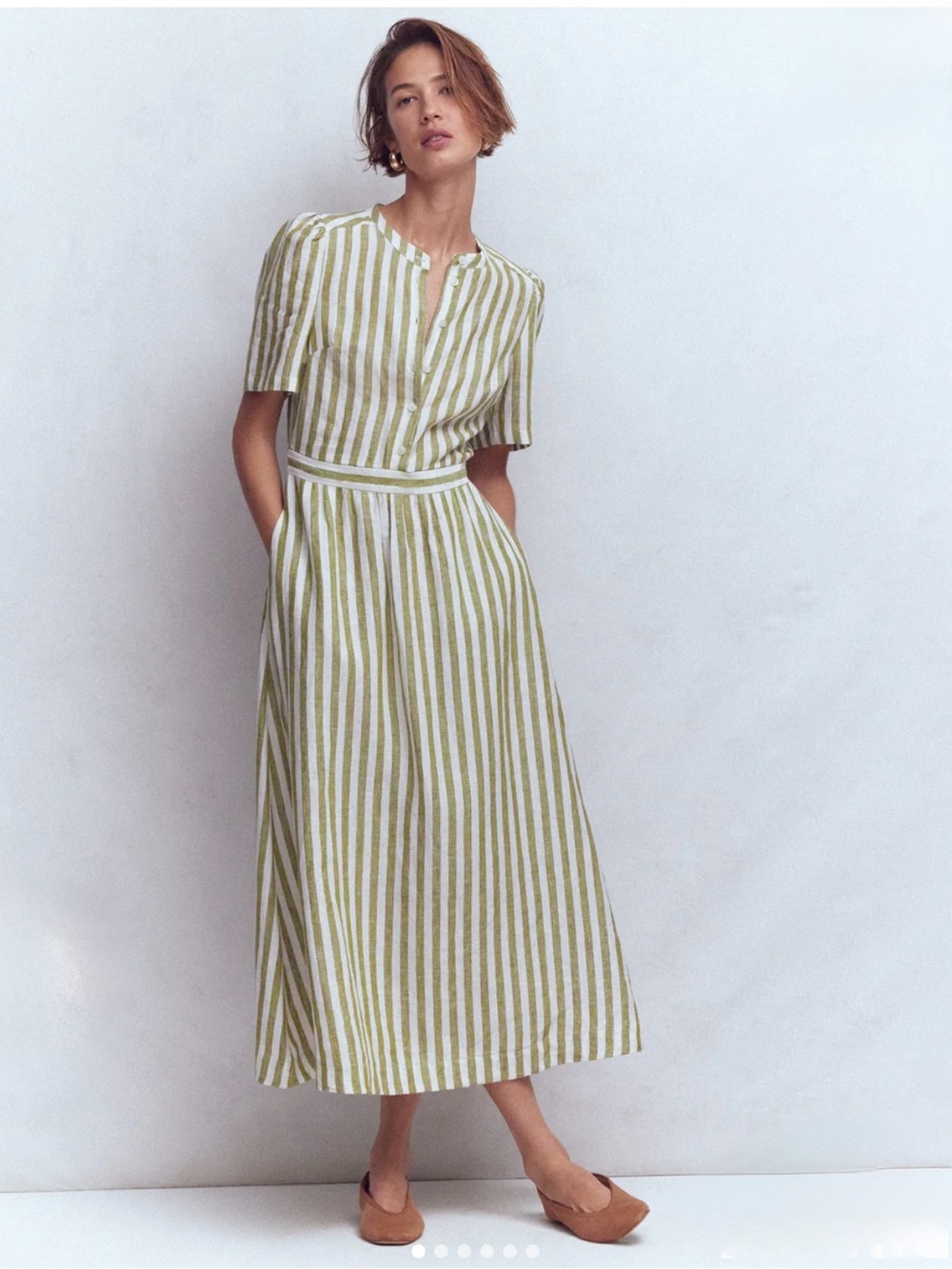 Ivy Placket Linen Midi Dress